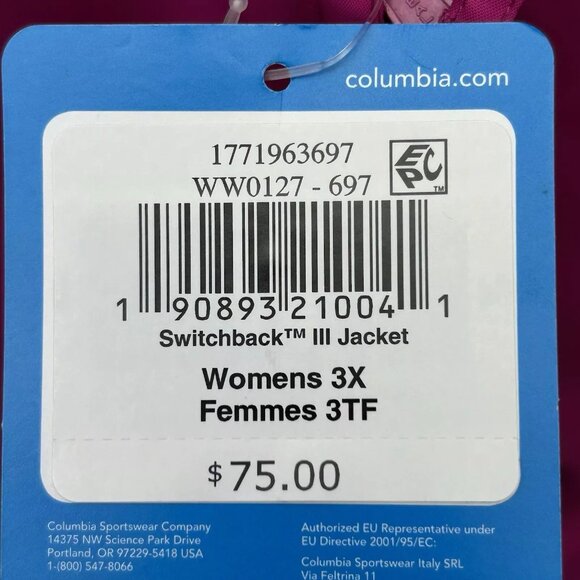 Columbia Women's Waterproof Rain Jacket Size 3X Fuchsia Hooded Lightweight - Picture 5 of 6